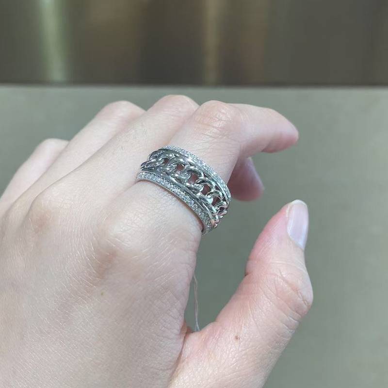 Cuban Chain碎钻Men's RingS925银镀白金定制选款副石Moissanite0.77ct